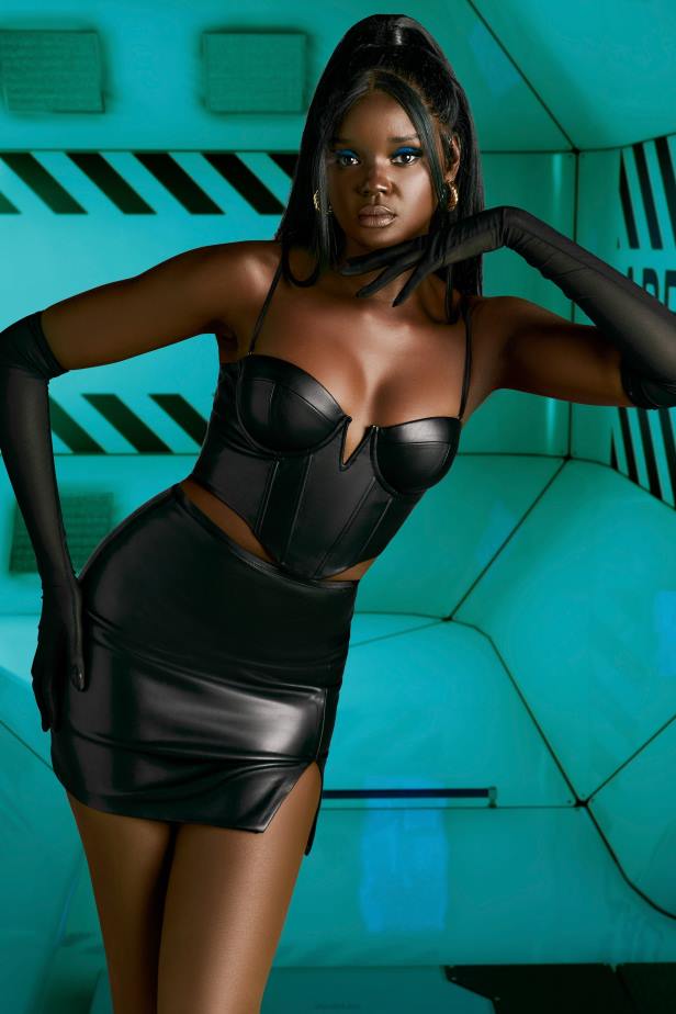 Oh Polly Something New Faux Leather Corset Top N80H679 Black