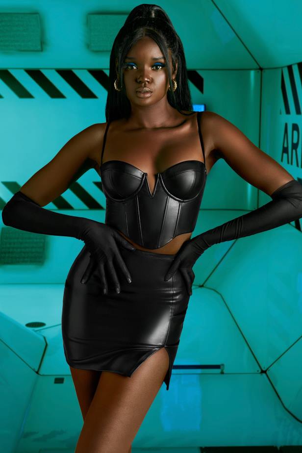 Oh Polly Something New Faux Leather Corset Top N80H679 Black