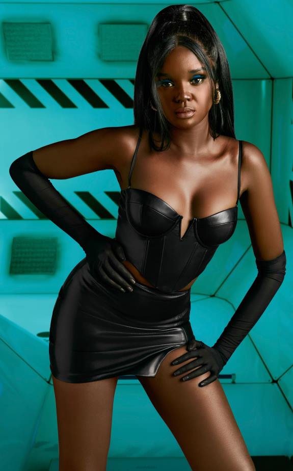 Oh Polly Something New Faux Leather Corset Top N80H679 Black