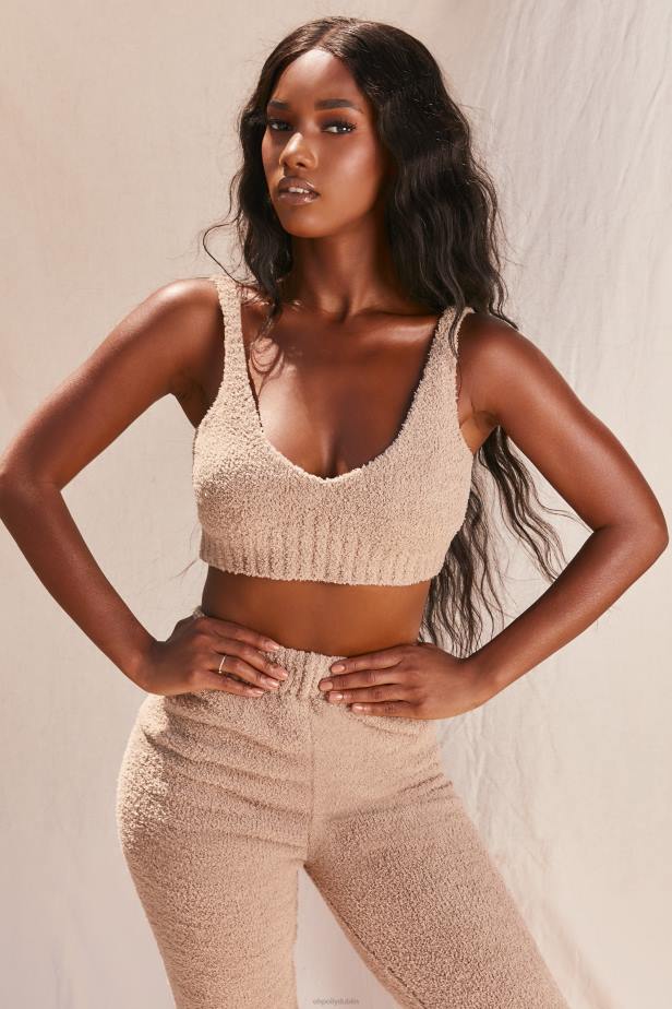 Oh Polly Time To Chill Cosy Low V Neck Tank Top N80H684 Sand