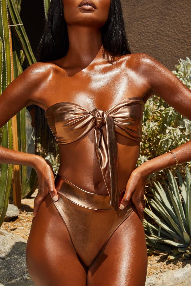 Oh Polly Gold Coast Metallic High Waisted Bikini Bottoms N80H936 Bronze