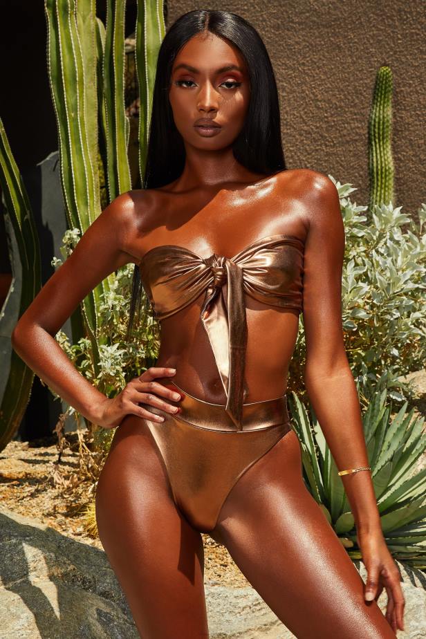 Oh Polly Gold Coast Metallic High Waisted Bikini Bottoms N80H936 Bronze