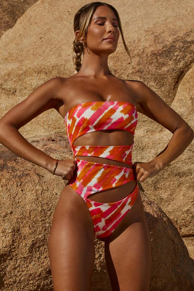 Oh Polly Hydra Cut Out Strapless Thong One Piece N80H895 Pink Print